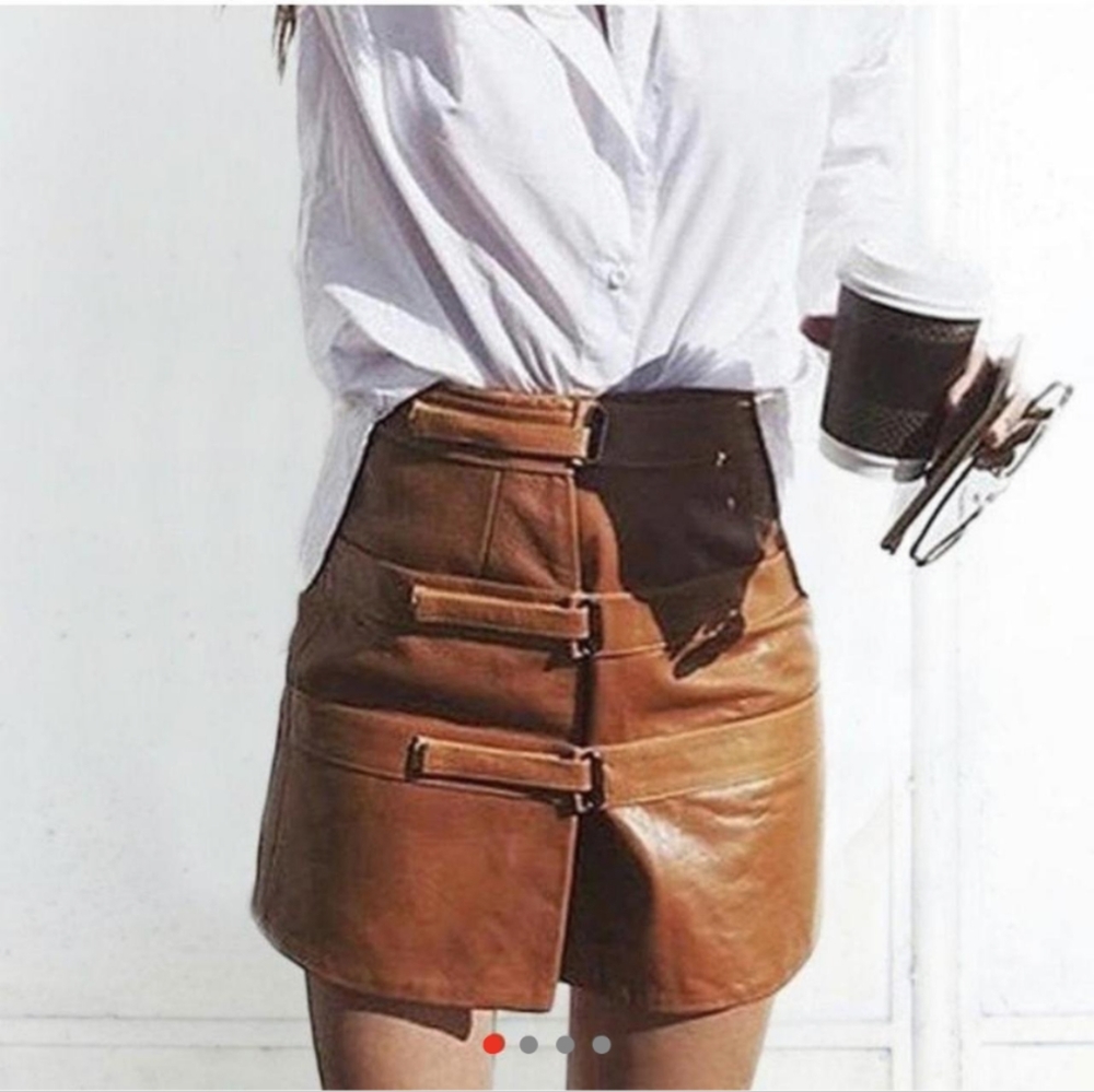 Shakuhachi Brown Leather Mini Skirt